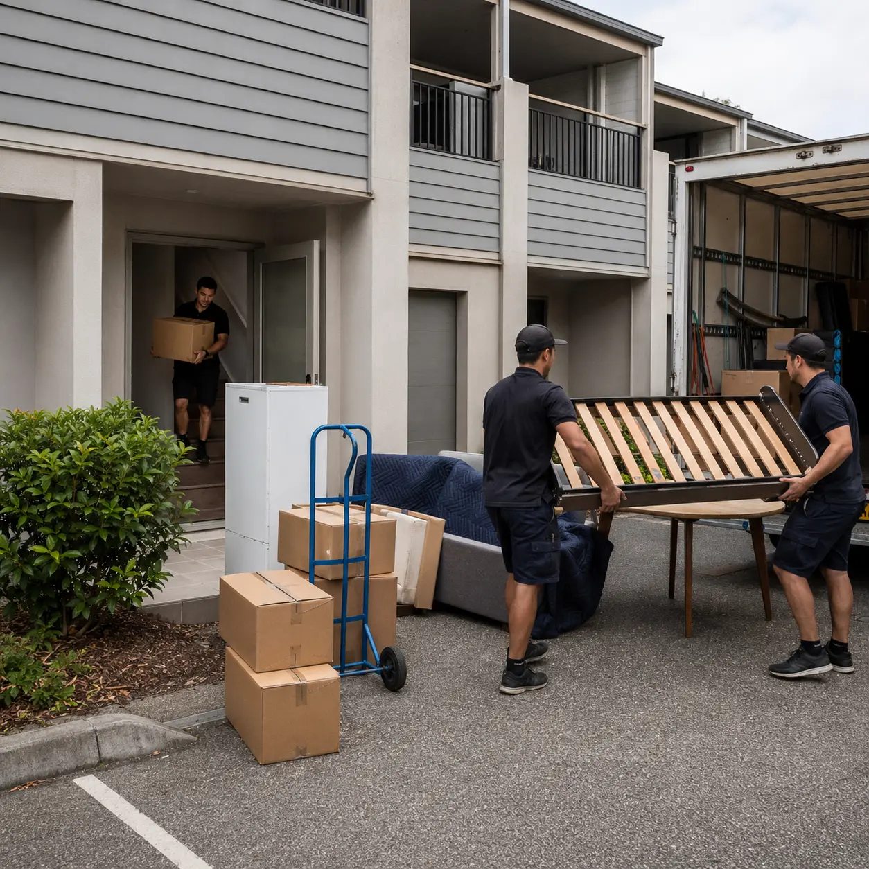Removalists planning shared access for a North Lakes townhouse and unit move